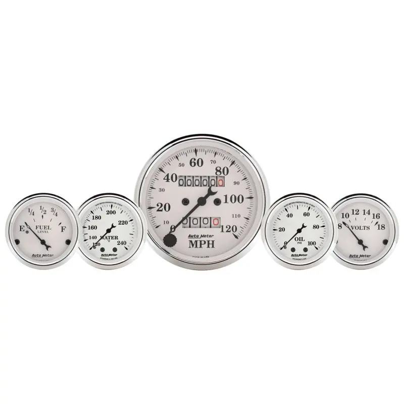 Autometer Mechanical Gauge Kit — 5-Piece Set With 3-1/8" Speedometer, 2-1/16" Oil Pressure & Water Temp Gauges (Vintage White Face) 1