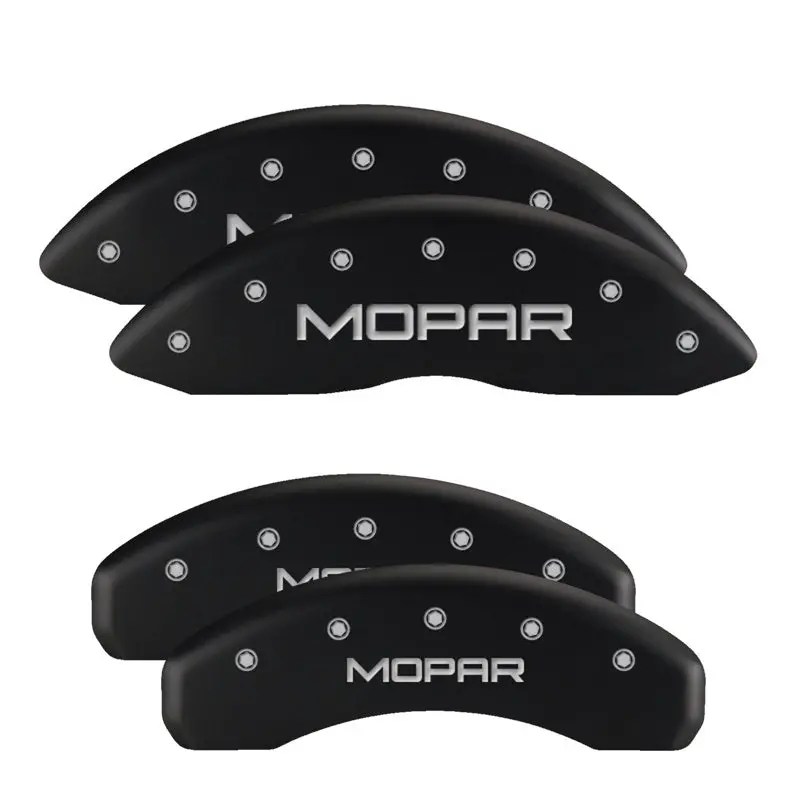 Mgp Engraved 4-Piston Caliper Covers For Dodge – Front & Rear, Red Finish With Silver Chrome Accents (No Stripes) 1