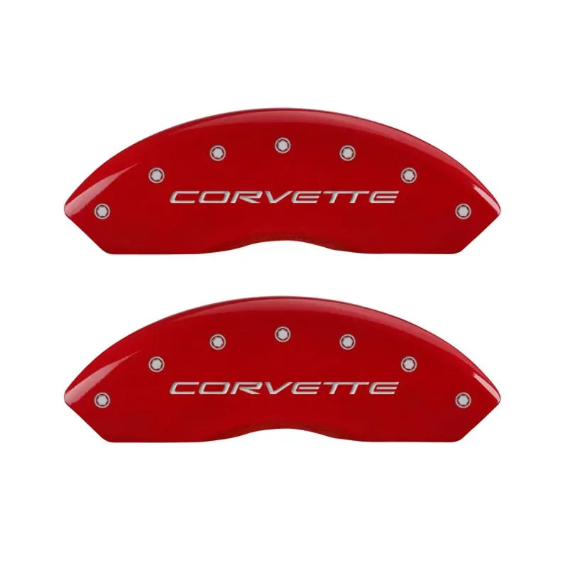 Mgp Engraved Caliper Covers For Chevrolet Corvette C5 – Front: C5 Logo, Rear: Z06 Logo, Red Finish With Silver Chrome Detailing 1