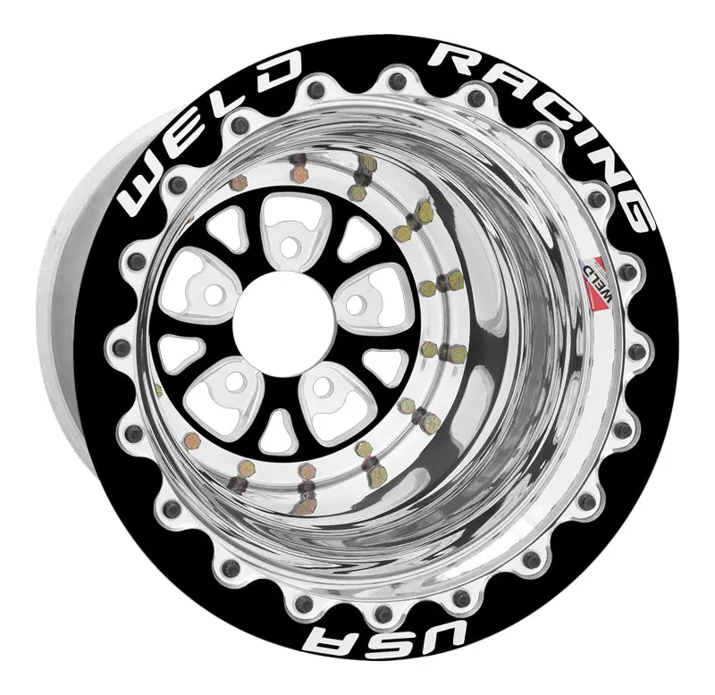 Weld V-Series 15×15″ Black/Polished Double Beadlock Wheel – 5×4.75″ Bolt Pattern, 4″ Backspace 1