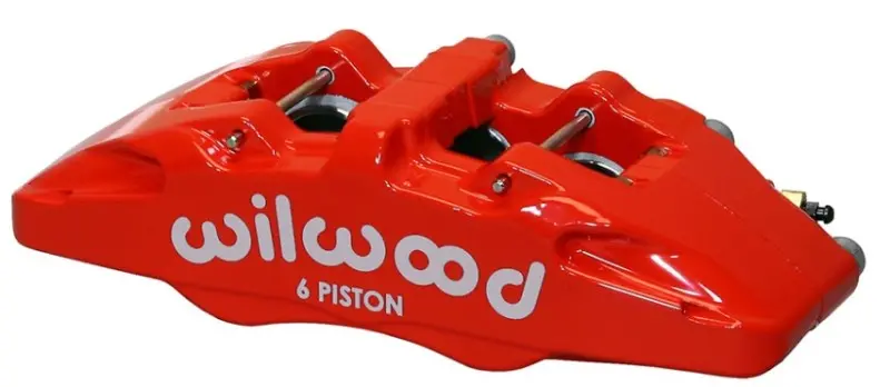 Wilwood Forged Dynapro 6 Caliper – Left-Hand Mount, Red Finish, 5.25-Inch Bolt Pattern, Dual Piston Sizes (1.62" & 1.38") 1